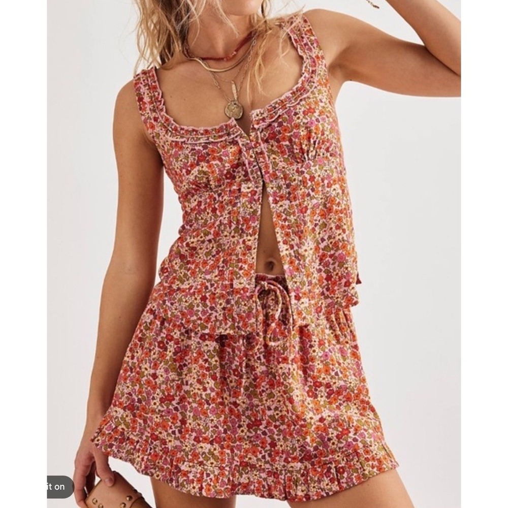 Free People Floral Bohemian Printed Tank Top Multicolor Sleeveless Size L
